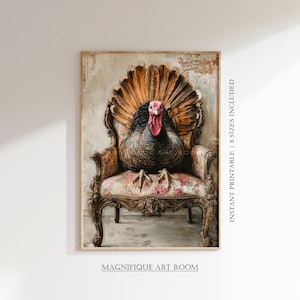 Thanksgiving Turkey Printable Wall Art | Vintage Country Farmhouse Painting | Rustic Autumn Animal Print Digital Download S807|