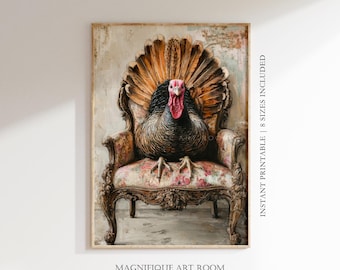 Thanksgiving Turkey Printable Wall Art | Vintage Country Farmhouse Painting | Rustic Autumn Animal Print Digital Download S807|