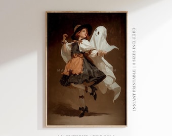 Vintage Halloween-häxa och spöketryck: Spöklik höstdekoration i Cottagecore (digital nedladdning)