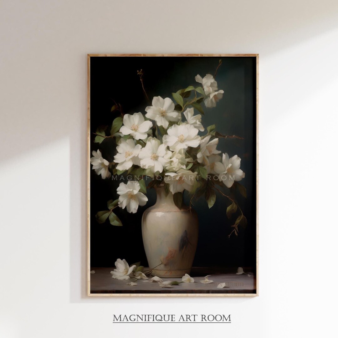 Vintage Floral Wall Art Printable, White Flower Still Life Print ...