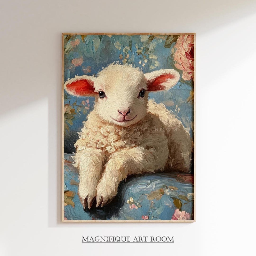 Vintage Lamb Wall Art Digital Download, Easter Lamb Painting, Lamb on ...