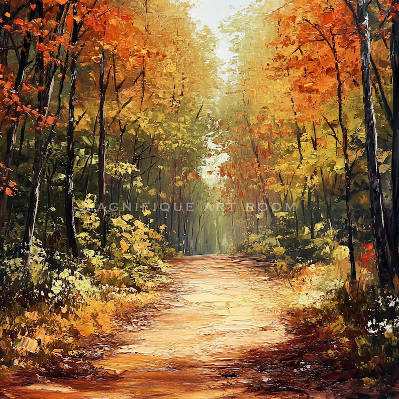 Printable Fall Forest Wall Art Autumn Pathway Landscape Print | Vintage ...