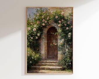 Vintage Rose Garden Doorway Print: French Country Garden Cottagecore Wall Decor Digital Art Download S165|
