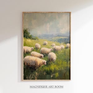 Vintage Sheep Painting Printable Wall Art, Cottage Landscape Print Farmhouse Decor, Vintage Countryside Print Digital Download S46|