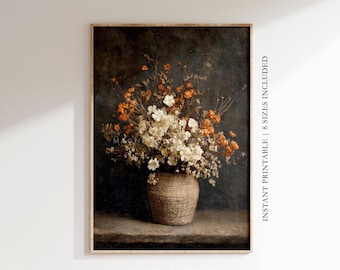 Vintage Fall Floral Printable Wall Art | Dark Autumn Botanical Flower Painting | Thanksgiving Home Decor | Instant Digital Download F46|