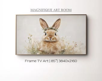 Cornice con coniglietto primaverile e decorazioni TV: decorazioni primaverili per la cameretta dei bambini Cottagecore Download digitale TV_235