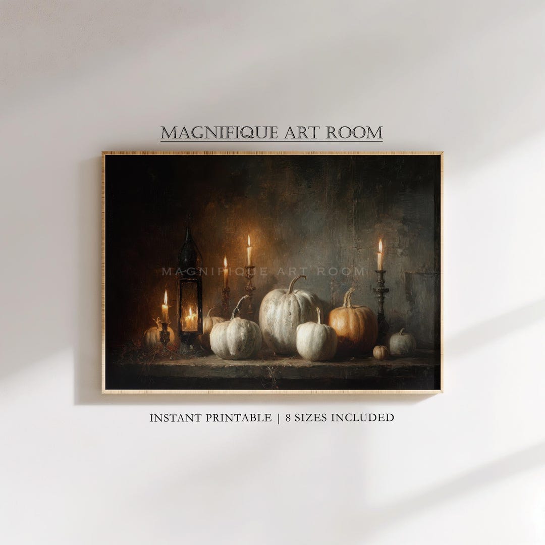 Halloween Pumpkin Wall Art Print: Vintage Dark Academia Still Life ...
