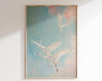 Cranes Wall Art Print, Japanese Birds Wall Decor, Modern Minimalist Crane Poster, Digital Crane Print,  Downloadable Crane Art Print S498|