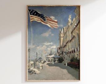 American Flag Coastal Vintage Print, 4th of July Wall Art Digital Download, Vintage Patriotic Art, Retro USA, Beach House Wall Art S513|