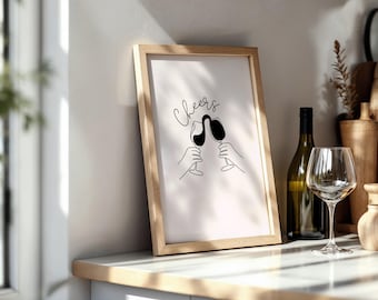 "Wine Cheers"" Kunstdruck: Minimalistisches Küchen Dekor (Digitaler Download)"