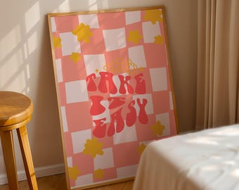 Karierter Dopamin Kunstdruck: 70er Jahre Retro Wandbild (Digitaler Download
