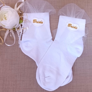 Custom Bride Ankle Socks,  Personalized Wedding Socks, Bachelorette Favor Sock, Bridal Party Socks