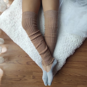 Aquecedores de pernas extra longos de lã merino para mulheres – Punhos de bota de malha, aquecedores de pernas de inverno, aquecedores de pernas de ioga, aquecedores de joelhos, 55 cm / 21,6 polegadas