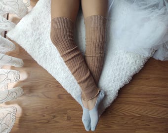Merino Wool Leg Warmers: Knitted Boot Cuffs, Yoga Knee Warmers (55cm/21.6in)