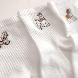 3 pairs Funny ankle  Socks Women & Men, Dog Embroidery Socks, White Tennis Socks, Lovely Animal Socks
