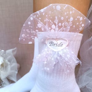 Personalized Wedding Socks: Tulle & Heart Embroidery, Custom Bridal Party Gift