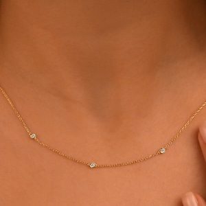 18k Diamond Solitaire Necklace, 14k Solid Gold 3 Stones Diamond Necklace, Bezel Setting Solitaire Diamond Necklace, Solitaire Gold Necklace
