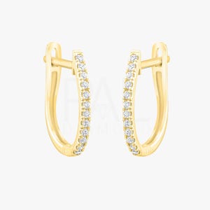 18k Diamond Hoop Earrings, 14k Diamond Huggie Earrings, Solid Gold Diamond Cartilage Earrings, Dainty Hoop Diamond Earrings