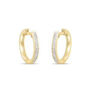 Pendientes de diamantes, pendientes de aro de diamantes, pendientes delicados de diamantes en oro de 18 k, pendientes de aro con diamantes genuinos para mujer, pendientes Huggie de oro