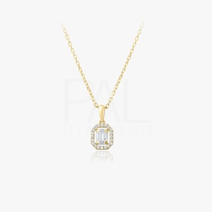 Diamond Baguette Necklace, 18k Gold Baguette Necklace for Women, 14k Solid Gold Diamond Baguette Necklace, Minimalist Gold Baguette Pendant