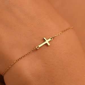 18k Gold Cross Bracelet, 14k Gold Cross Bracelet, Cross Bracelet for Women, Dainty Religious Bracelet, Cross Jewelry, Christian Bracelet