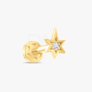 Piercing de tragus com estrela polar celestial de diamante 18k, brincos de tragus em ouro maciço 14k, brincos de tragus com cartilagem de estrela polar de diamante