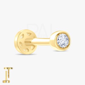 Piercing al trago con diamante solitario 18k, orecchino al trago solitario in oro vero 14k, gioielli al trago, orecchino con cartilagine di diamanti, trago con parte posteriore piatta