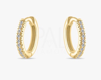 18k Diamond Mini Huggie Earrings, 14k Gold Hoop Earrings, Diamond Tiny Hoop Earrings, Diamond Hoop Tragus, Diamond Cartilage Hoop Earrings