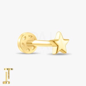 Brincos de ouro maciço 18k Star Tragus, piercing de ouro real 14k Celestial Tragus, joias delicadas de piercing de ouro Star Cartilage Screw Back Tragus