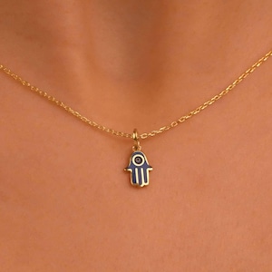 18k Hamsa Necklace, 14k Solid Gold Evil Eye Hamsa Necklace, Hand of Fatima Necklace, Gold Fatima Pendant, Good Luck Necklace Jewelry