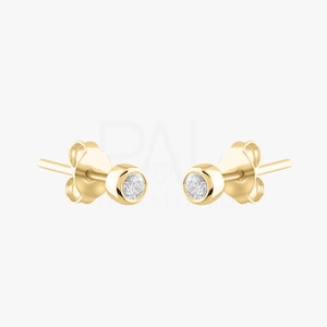 18k Diamond Bezel Solitaire Earrings, 14k Solid Diamond Stud Earrings, Dainty Diamond Solitaire Stud Earrings, Natural Diamond Solitaire
