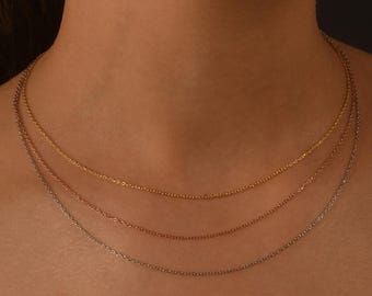 Collier forçat en or massif 18 carats ou 14 carats, chaîne délicate délicate empilable de 1 mm d'épaisseur