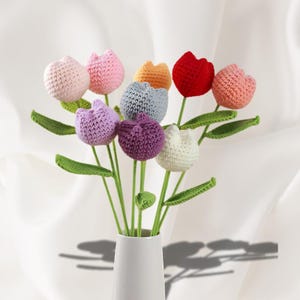 Tulpe Häkelanleitung |  Einfaches Häkelblumenmuster | Tulpe Häkelanleitung | Blumenstrauß DIY Häkelanleitung | Englisch