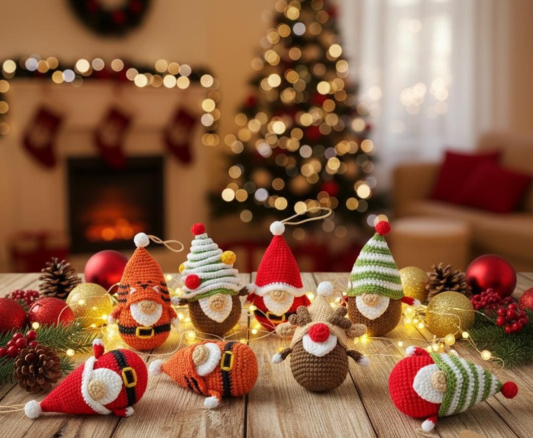 5-in-1 Christmas Gnome Ornament Garland Crochet Pattern