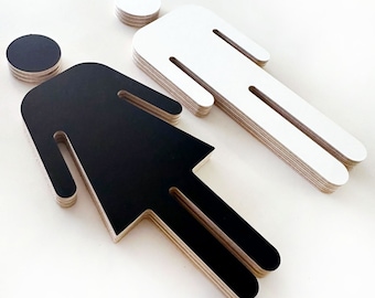 Plywood bathroom sign, male female WC sign - black and white