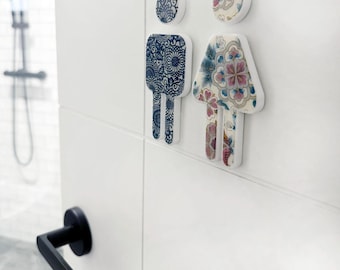 Decorative Bathroom Sign, Small Male Female WC Sign - Blue and purple floral