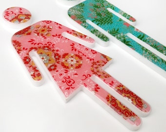 Decorative Bathroom Sign, Male Female WC Sign - turquoise and pink