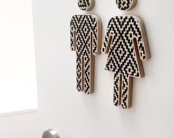 Decor bathroom sign, male female WC sign - Monochrome finish