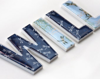 Lettres décoratives pour chambre d'enfant - bleu/libellule bleu clair