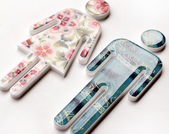 Decorative Bathroom Sign, Male Female WC Sign -Ocean blue/Pink