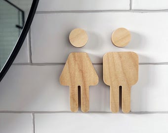 Decorative Bathroom Sign, Small Male Female WC Sign - Birch plywood