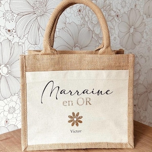 Sac en toile de jute marraine en or - Sac personnalisé - Sac à main - bagages et accessoires - Idée cadeau - Sac fourre-tout