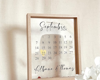 Cadre calendrier date importante à personnaliser (prénom/date et couleur au choix) - Cadeau mariage pacs ou couple d’amoureux
