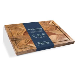 Large Indian Acacia Solid Wood Chopping Board, Handcrafted Serving Board, 16&quot;x12&quot;x1&quot; Cutting Board, Chevron Pattern Solid Wood Board