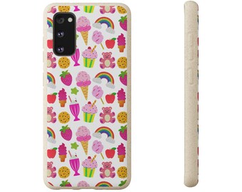 Phone Case, Ice Cream Pattern, Samsung Galaxy, Biodegradable, Pink Super Power, Eco-Friendly, Sustainable, Biodegradable Case, Cute Phone