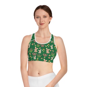 Sujetador deportivo con estampado de conejos, top deportivo de yoga, top corto de fitness, ropa deportiva para entrenar, sujetador con estampado de conejito