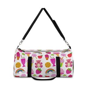 Pink Cutie Things Duffel Bag - Fun Travel Gym Bag, Super Duper Tote, Girly Overnight Bag, Adorable Carry-On, Cute Weekender Duffle