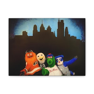 Impresión en lienzo, mascota deportiva de los Philly Phriends de Filadelfia, Eagles 76ers Phillies Flyers, Swoop Franklin The Phanatic Gritty Gift