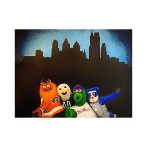Pósteres mate horizontales de los Philly Phriends, mascotas deportivas de Filadelfia, pintura, Eagles, 76ers, Phillies Flyers, regalo