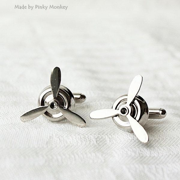 Silver Airplane PROPELLER CuffLinks ,wedding,groom gift,brothers,father's day,Best Man Gifts,ETSY Weddings- Aviator,By Maki Y Design,for him